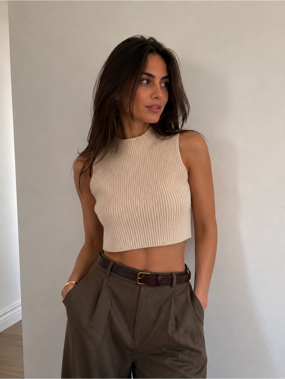 Club Monaco Cream Knitted Crop Top